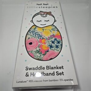 🌸 Little Sleepies Secret Garden Swaddle & Bow Set – NEW in Box